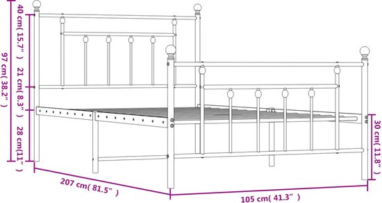 vidaXL Bedframe met hoofd- en voeteneinde metaal wit 137x190 cm, tweepersoonsbed, bedombouw, logeerbed, bed, ledikant, bed frame, metalen bedframe