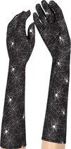 Apollo - Satijnen handschoenen - Spinnenweb Halloween - 40cm