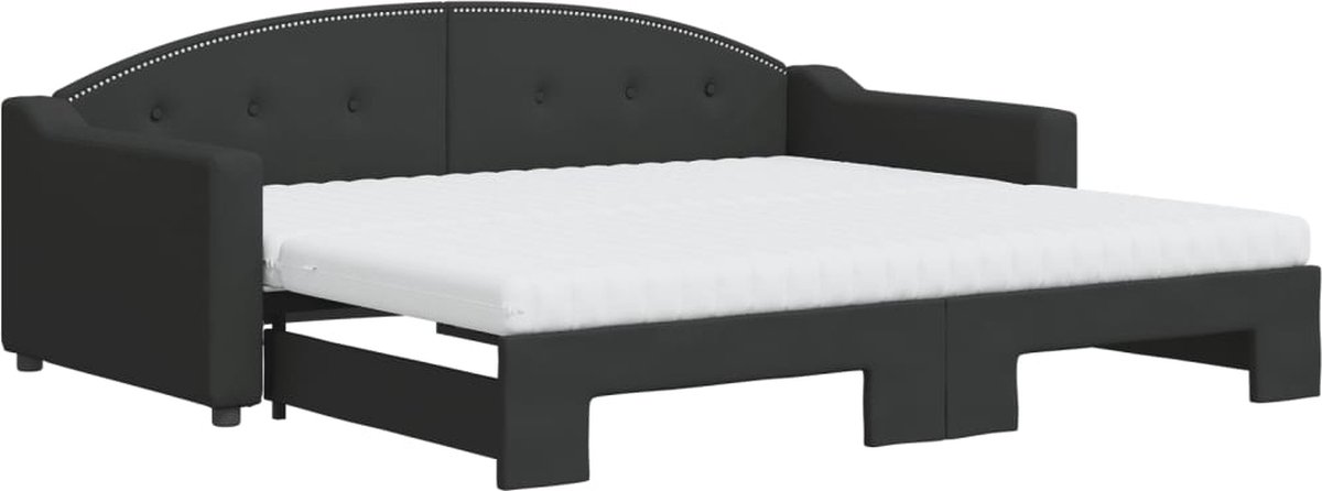 vidaXL Slaapbank - met - onderschuifbed - en - matrassen - 90x190 - cm - stof - zwart