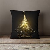 Kussenhoes Kerst Zwart Velvet - Kerstboom Goud - Merry Christmas - 45 x 45 cm - Black - Gold - Pillow Cover