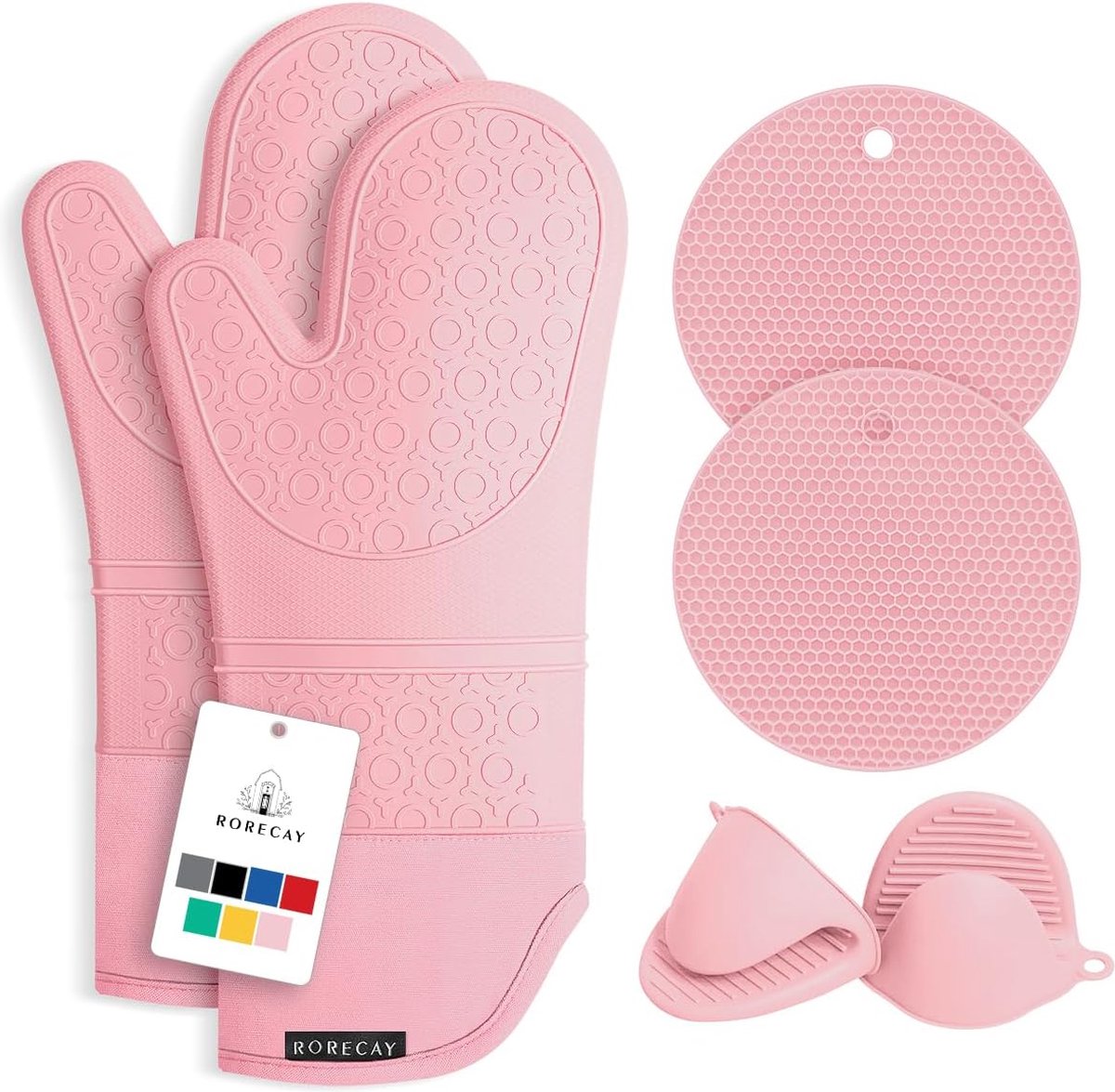 Gants de four en silicone, maniques de cuisine en silicone 4 pièces,  support de casserole en silicone pour mini four, gant de four résistant à  la chaleur (bleu + rose) 