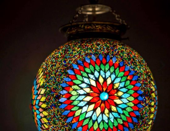 Lampe suspendue colorée orientale, abat-jour en mosaïque turque de 25cm avec étoile