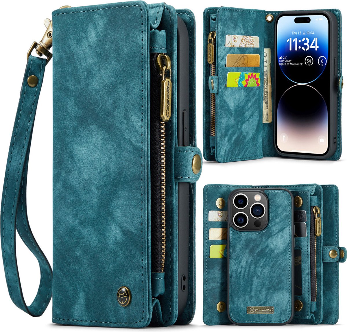 Caseme Vintage Portemonnee hoesje geschikt voor iPhone 15 Pro Max - Blue