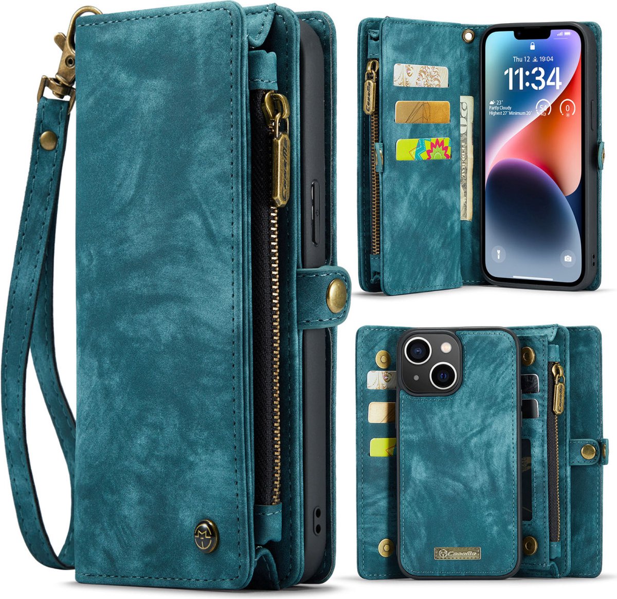 Caseme Vintage Portemonnee hoesje geschikt voor iPhone 15 Plus - Blue