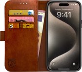 Rosso Element Book Case Wallet Hoesje Geschikt voor Apple iPhone 15 Pro | Portemonnee | 3 Pasjes | Magneetsluiting | Stand Functie | Bruin