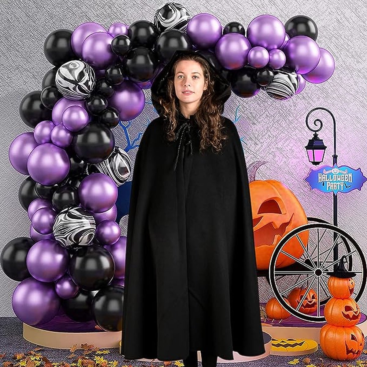 Cape Noire Avec Capuche Pour Enfant - 90 Cm - Déguisement Halloween, Sorcière, Cosplay