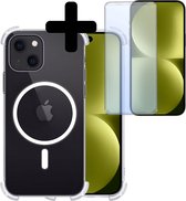Hoesje Geschikt voor iPhone 15 Hoesje Geschikt voor Magsafe Siliconen Shock Proof Case Met Screenprotector - Transparant