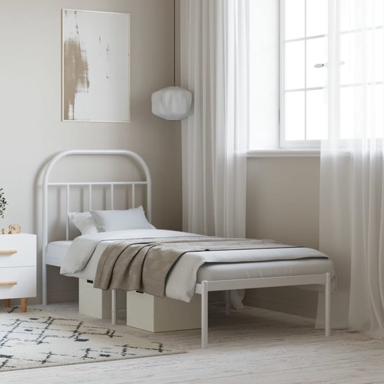 The Living Store Klassiek Bedframe - Metalen Constructie - Inclusief Opbergruimte - Comfortabele Ondersteuning - Wit - 196 x 80 x 100 cm