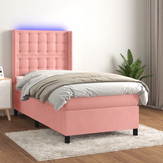 The Living Store Bed - Fluweel - 203x103x118/128 cm - Roze