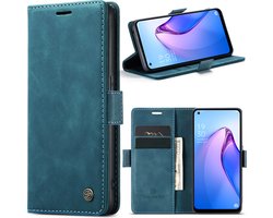 Geschikt Voor Oppo Reno 8 Pro Hoesje - Solidenz Urban Bookcase Reno 8 Pro - Telefoonhoesje Reno 8 Pro - Reno 8 Pro Case Met Pasjeshouder - PU Leren Hoes - Draadloos Opladen - Reno8 Pro - Blauw