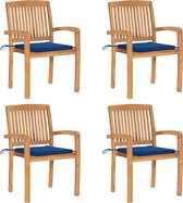 Chaises de jardin The Living Store - Bois - Empilables - 60x57,5x90 cm - kussen bleu royal - Résistant aux intempéries - Comprend 4 chaises et 4 coussins d'assise - Assemblage requis
