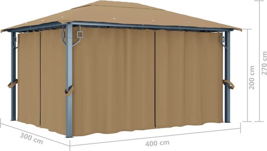 vidaXL Tonnelle avec rideau 400x300 cm Aluminium Taupe
