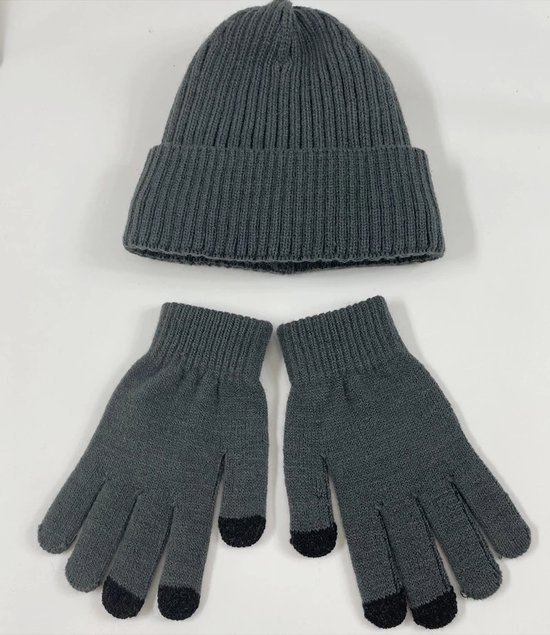 Ensemble hiver tricoté écharpe, bonnet, gants homme - Grijs - Anthracite