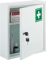 Relaxdays medicijnkastje afsluitbaar - witte opbergkast medicijnen - metalen EHBO-kast