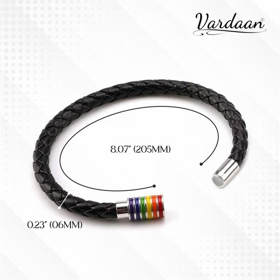 Vardaan Gevlochten Armband - Zwart Leren Armband - Regenboog Armband - Pride Armband - LGBTQ - Magneet - Zwart - Vardaan