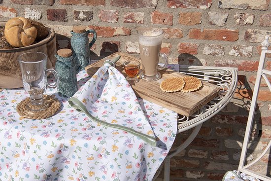 Clayre & Eef Serviettes Coton set de 6 40x40 cm Blanc Vert Carré Fleurs