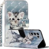 Boekhoesje met print geschikt voor Samsung Galaxy S21 FE - Cute Kitten gsm hoesje - telefoonhoes - telefoonhoesjes