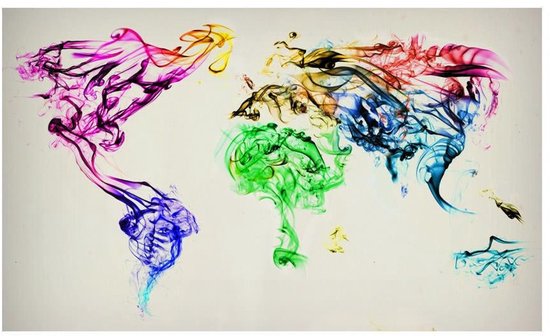 Foto: Fotobehangkoning behang vliesbehang fotobehang wereldkaart van gekleurde rook 450 x 270 cm