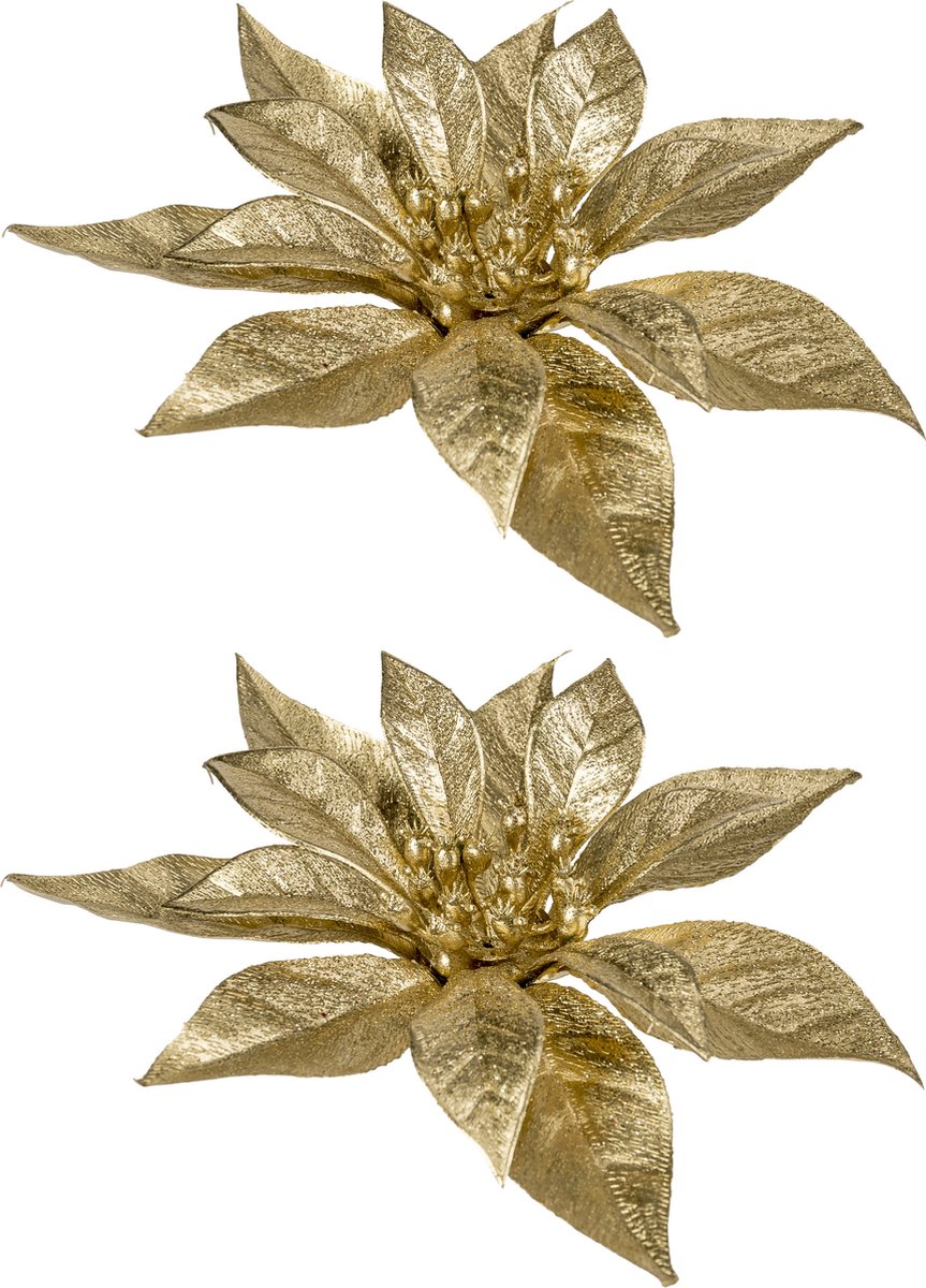 Cosy & Trendy Kerstboomversiering Bloem - 4x - 15 cm - goud - op clip - ornament - kerst - kerstster