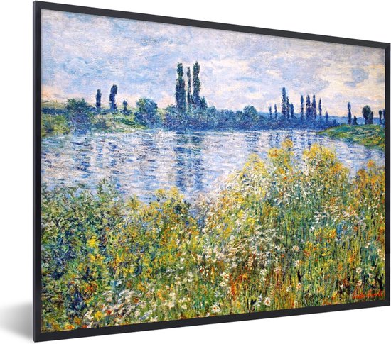 Fotolijst incl. Poster - Bloemen op de oever van de Seine, nabij Vetheuil - Schilderij van Claude Monet - 40x30 cm - Posterlijst