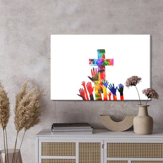 Painting King - Toile Peinture Croix Chrétienne Colorée - 70 x 50 cm