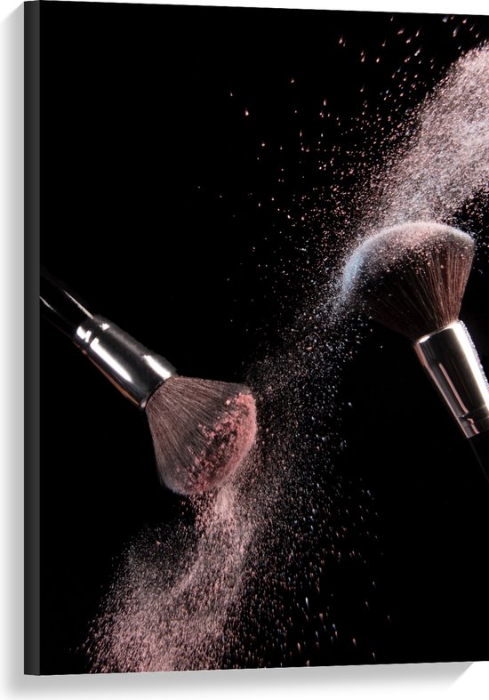 Canvas - Kwasten - Makeup - Poeder - Verspreid - 60x90 cm Foto op Canvas Schilderij (Wanddecoratie op Canvas)