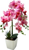 Orchidee Roze Kunstbloem Met Witte Pot 55cm | Flora City | Kunstbloem kunstplant | Kunstorchidee | Nep orchidee | Levensechte Kunstorchidee