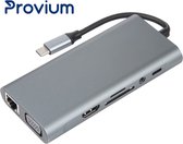 USB-C Hub - 11 in 1 - Ethernet - VGA - HDMI - AUX - USB 3.0 - SD - Docking Station adapter splitter - Grijs - Provium