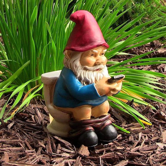 Ornements de jardin Gnome drôles-Gnome sur les Toilettes avec téléphone portable 5*7*12.5cm
