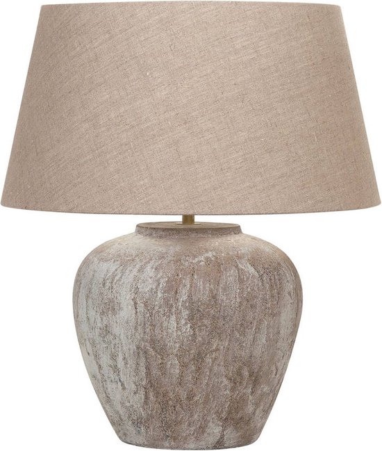Keramiek tafellamp Midi Tom | 1 lichts | beige / bruin | keramiek / stof | Ø 35 cm | 53 cm hoog | klassiek / landelijk / sfeervol design