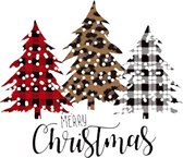 Kerst Kerstbomen Merry Christmas Strijk Applicatie 23 cm / 20 cm / Rood Bruin Zwart Wit