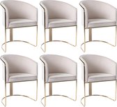 PASCAL MORABITO Set van 6 stoelen met fluweel en metalen armleuningen - Beige en goud - JOSETHE - van Pascal Morabito L 59.5 cm x H 82.5 cm x D 52.5 cm