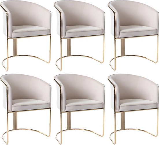 Set de 6 chaises avec accoudoirs en velours et métal - Beige et doré - JOSETHE L 59,5 cm x H 82,5 cm x P 52,5 cm