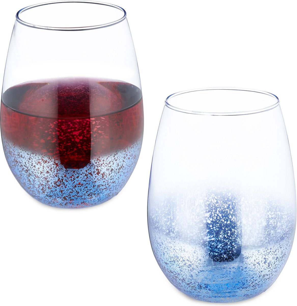 wijnglas - zonder voet - set van 2 - 500 ml - drinkglas - bijzonder - blauw