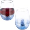 Relaxdays wijnglas zonder voet - set van 2 - 500 ml - blauw - drinkglazen - dessertglazen