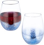 Relaxdays wijnglas zonder voet - set van 2 - 500 ml - blauw - drinkglazen - dessertglazen