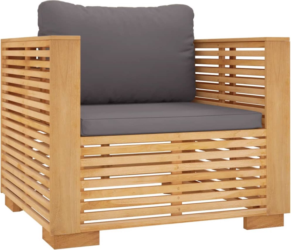 vidaXL 5-delige - Loungeset - met - kussens - massief - teakhout Donkergrijs