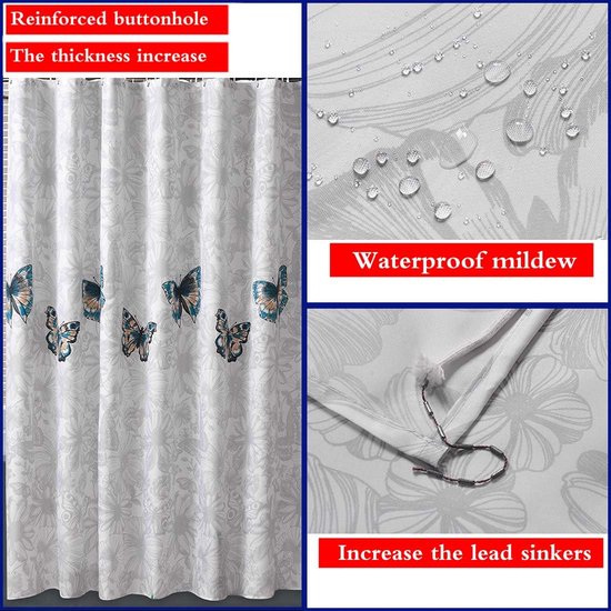 Badkamer douchegordijn 200 x 200 cm Schimmelbestendig dik polyester stof vlinder... bol
