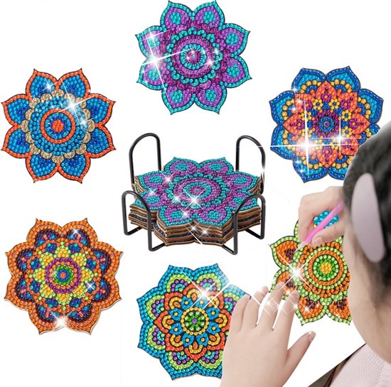 8 stuks/set roze gans diamant geschilderde onderzetters met houders DIY onderzetters voor beginners en volwassenen, knutselbenodigdheden cadeaus kopen vanaf een prijs van 6.78