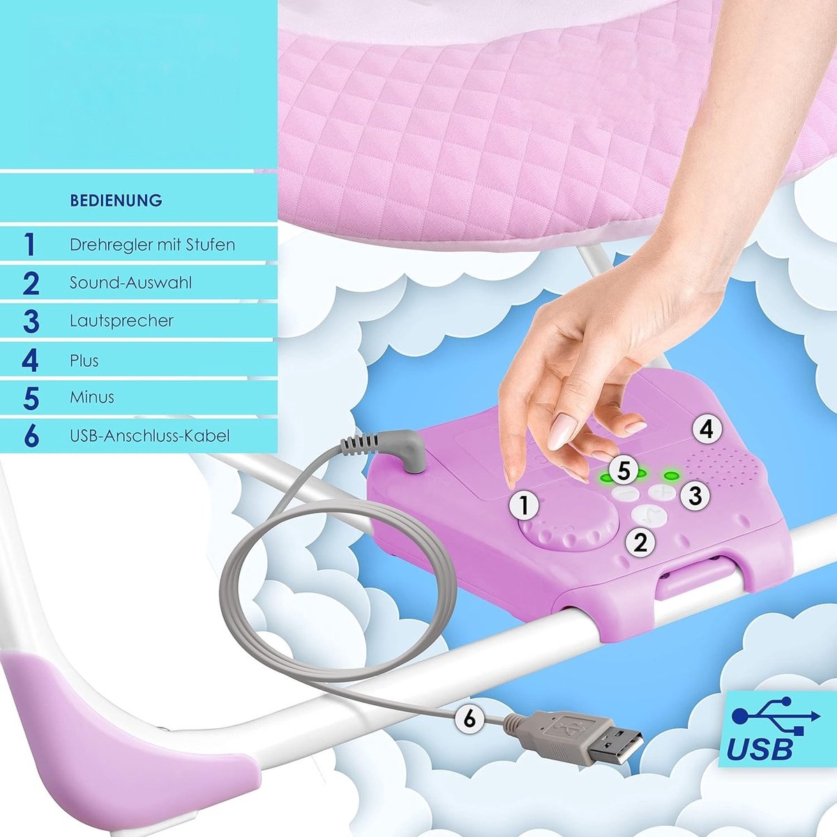 KIDIZ® Babywip, babyschommel met 5 snelheidsinstellingen, inklapbare