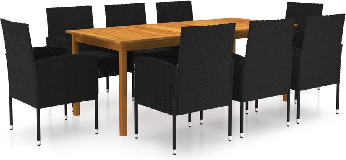 The Living Store 9-delige Tuinset zwart - Tuinset - Acacia Hout - Eetkamerstoel - Buitendining - Lounge Set