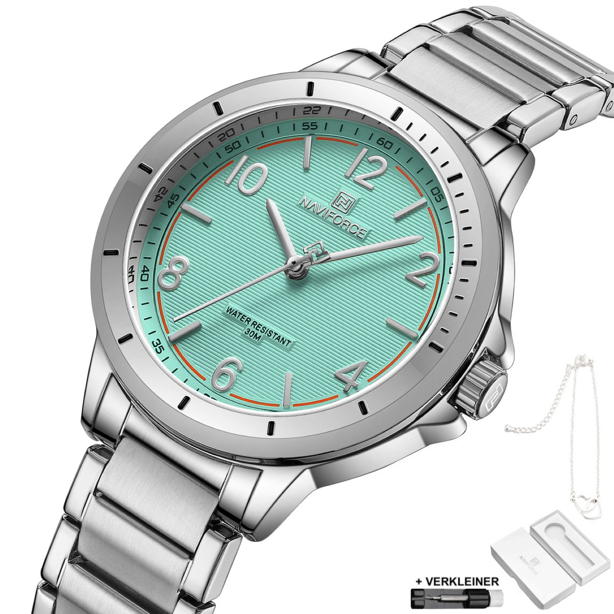 Naviforce - Horloge Dames - Cadeau voor Vrouw - 36 mm - Zilver Turqoise