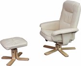Relaxfauteuil M56, TV-fauteuil TV-fauteuil met voetenbankje, kunstleer eucalyptushout ~ crème