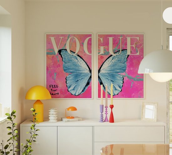 Vlinder Poster Set - 2 stuks - 50x70 cm - Vogue - Preppy Room Decor - Vintage - Kamer Decoratie Tieners - Wanddecoratie - Muurdecoratie
