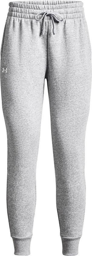 Grijze joggingbroek met trekkoord, wit logo en elastische tailleband en manchetten.