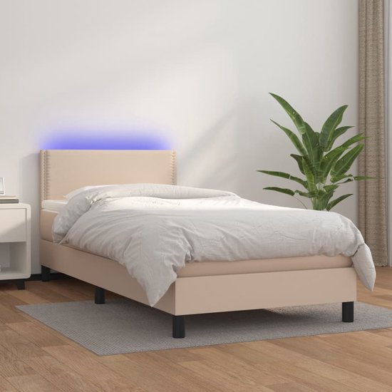 The Living Store Bed - Cappuccino Kunstleer 203x100x78/88 cm - LED-verlichting