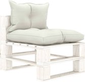 The Living Store Palletbank Tuinmeubel - 60 x 67.5 x 60.8 cm - Beige/wit - Grenenhout/Stof