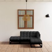 The Living Store Tuinset Grenenhout - Zwart - 70 x 70 x 67 cm - Inclusief kussens