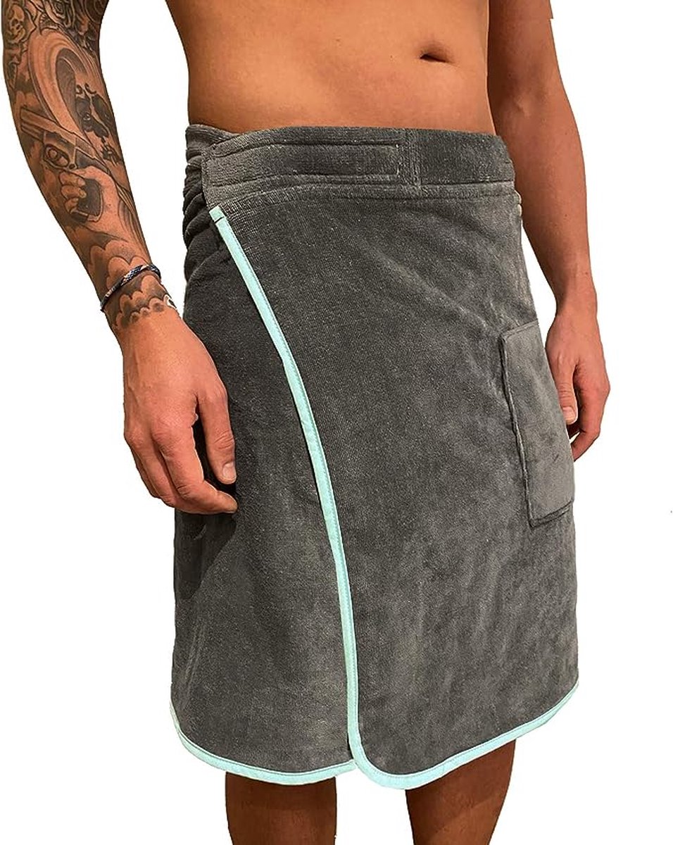 sauna handdoek voor hem - Katoenen saunakilt voor mannen - Met klittenband - Zachte, absorberende badstof - One size