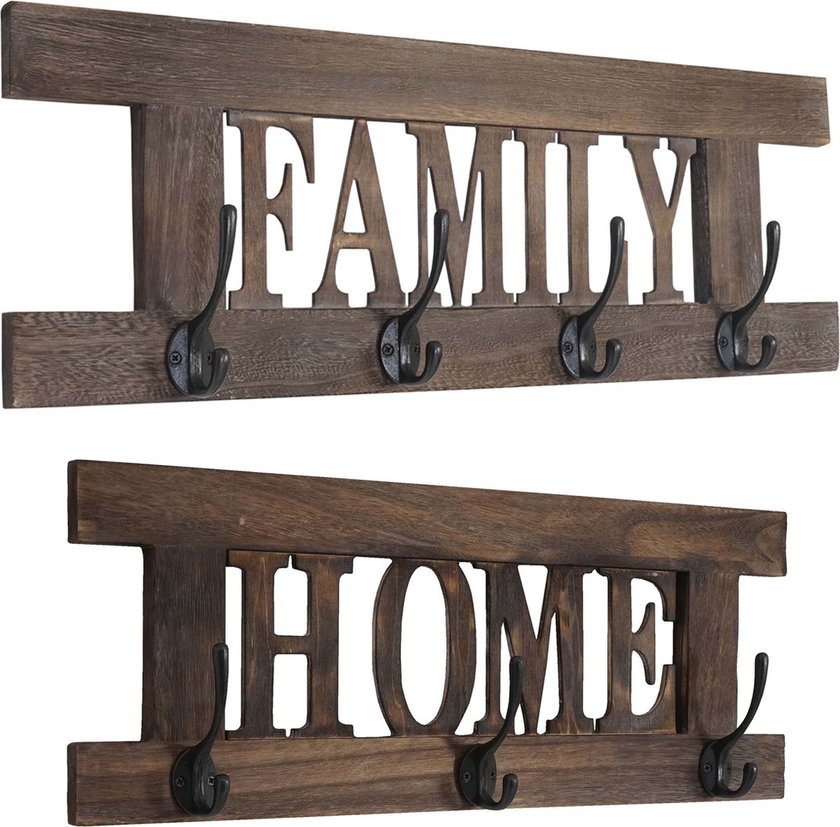 MCW 2-delige wandkapstokset MCW-C60 Home+Family kapstokpaneel, shabby look vintage ~ bruin, shabby